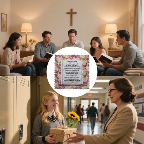 Wisplume Mini Prayer Quilt with Cross Inside Vintage Pocket Scripture Prayer Quilt Squares Sympathy Christian Gifts for Women Pastor Appreciation Father's Day Graduates Gifts (Purple)