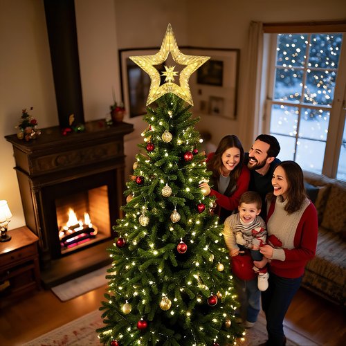 10" Christmas Tree Star Topper with Lights, Shatterproof Plastic Star Christmas Tree Topper Lighted for Christmas Tree Decorations, Warm Glow & USB Plug in