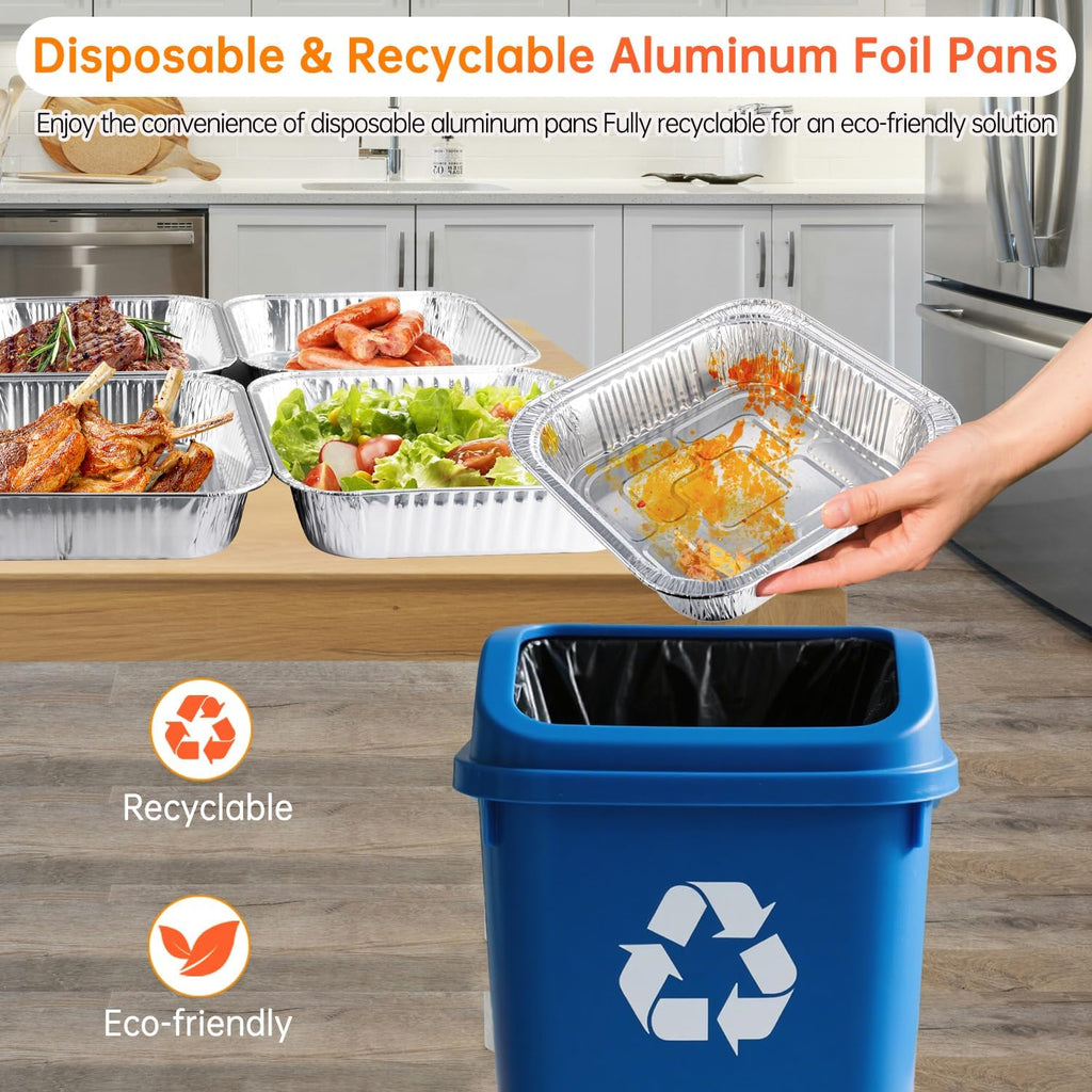 8x8 Aluminum Pans - 20 Pack Disposable Baking Trays with Clear Lids for Cooking and Food Storage