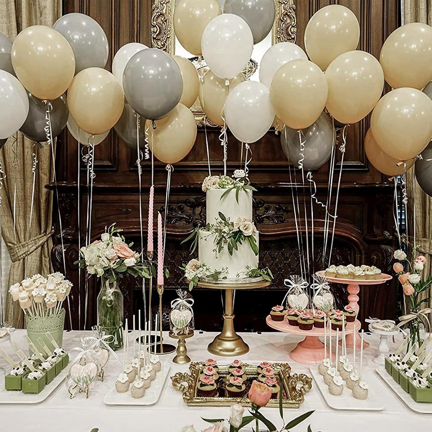 PartyWoo Cream Balloons - 120 Pcs in Beige, Ivory, and Nude for Boho Fall Party Decor | 5-18 Inch Sizes