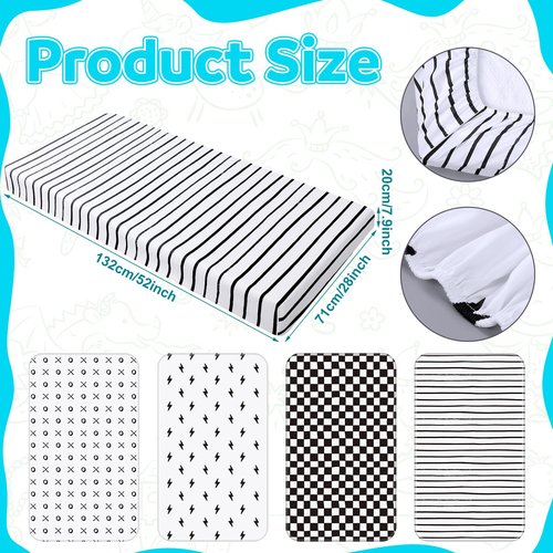 Moukeren 4 Pcs Black and White Crib Sheets for Baby Microfiber Baby Bassinet Soft Sheets Crib 52" x 28" for Standard Cribs Nursery Bedding