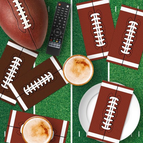 50 Pack Football Napkins Party Supplies - Rectangle Rugby Pattern Napkin Bulk, 3-Ply Brown Disposable Paper Hand Towels Napkins Set for Football Game Day Tailgate Party Favors Table Decorations