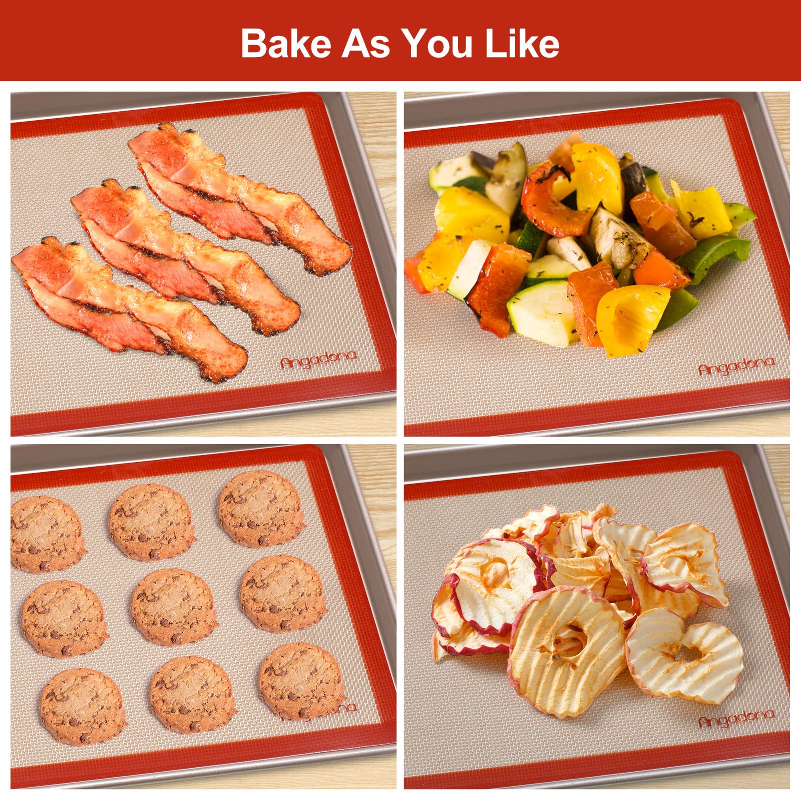 Silicone Baking Mat Set of 6, Easy Clean & Non-Stick Food Grade Reusable Baking Mat, Silicon Baking Mats Oven Liner Sheet, Round & Square Cake Mat, Pastry Board Rolling Dough Mats for Macaron Cookie