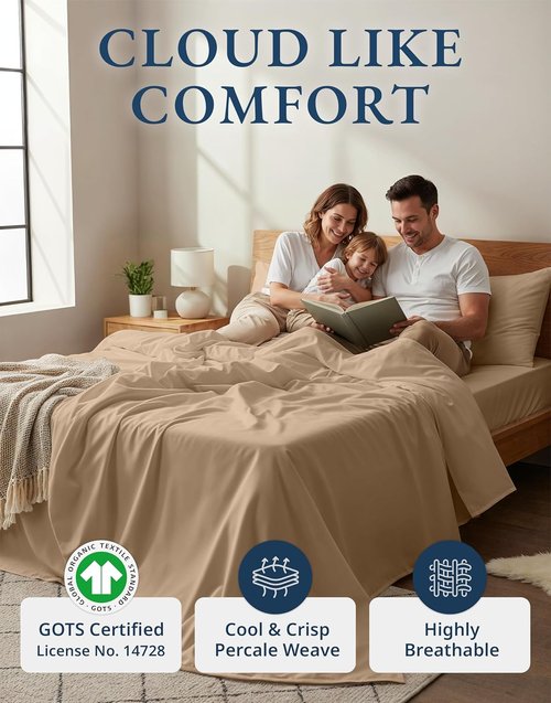 LANE LINEN 100% Organic Cotton Sheets Set - Ultra Soft GOTS Certified Bedding for King Beds | Taupe, 15-Inch Deep Pocket