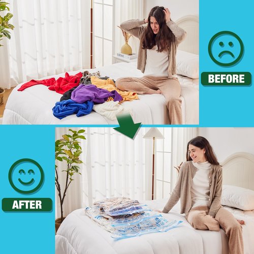 HIBAG Vacuum Storage Bags, 10 Space Saver Bags, Polyethylene (PE), Jumbo & Large Sizes, Zipper Closure, Vacuum Sealed, Ideal for Clothing & Bedding