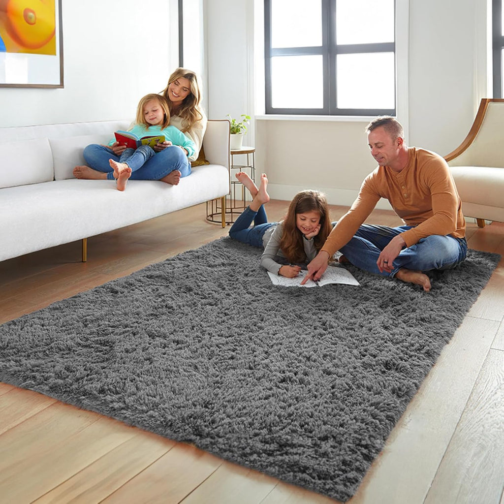 Ophanie Area Rug - Soft Non-Slip Fluffy 5x8 Shag Carpet in Grey | Perfect for Living Room & Bedroom Decor
