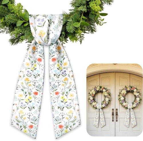 AZYM Wreath Sash Set - Vibrant Wildflower Ribbon for Front Door & Indoor Decor | 2 Pcs