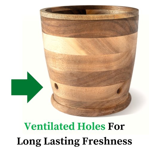 Jean Lemond Introducing The Always Fresh Acacia Garlic Keeper For Counter. A Crafted Large Garlic Storage Jar. A Rustic Garlic Holder Container Pot Saver With Lid.