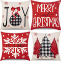 Hongsome Red Christmas Throw Pillow Covers - Set of 4 Joyful Snowflake Design | 18x18 Inches for Holiday Decor