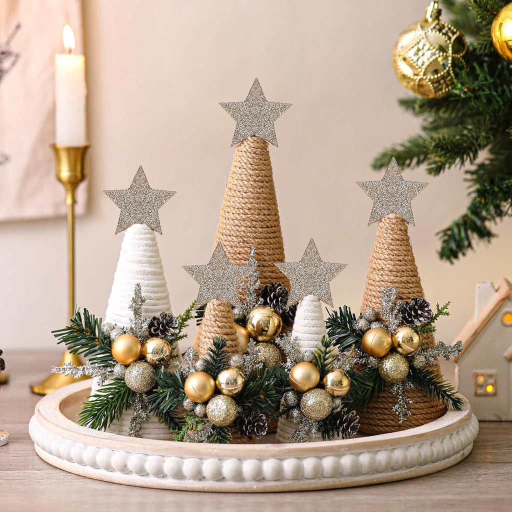 Thyle Christmas Yarn Trees - 5 Pcs Artificial Cone Tree Centerpiece for Holiday Decor | Winter Kitchen Tabletop