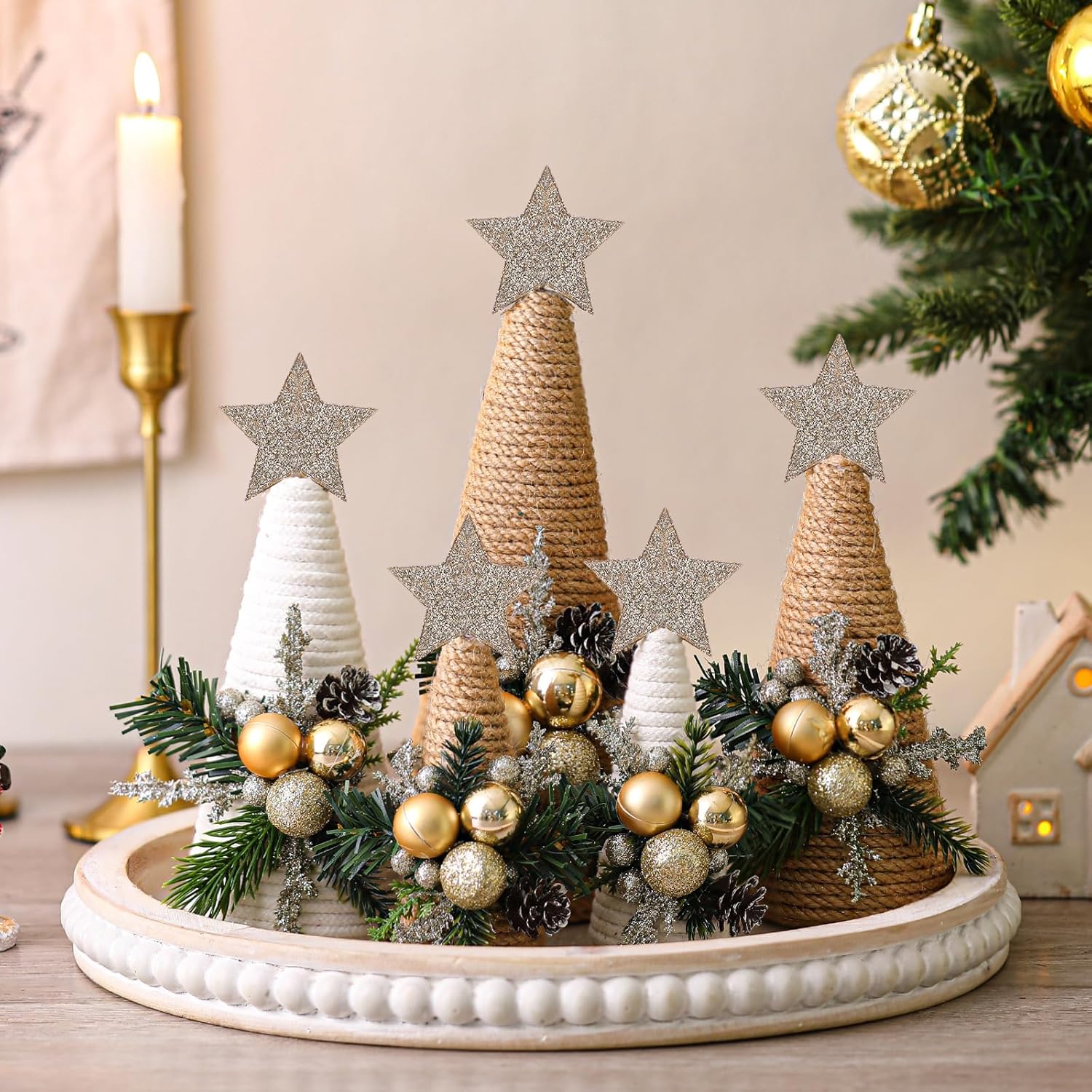 Thyle Christmas Yarn Trees - 5 Pcs Artificial Cone Tree Centerpiece for Holiday Decor | Winter Kitchen Tabletop
