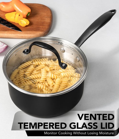 MICHELANGELO Stainless Steel Saucepan Set, Triply-Base Sauce Pan with Lids, Stainless Steel Sauce Pot for All Stoves, Induction Compatible, Oven Safe - 1QT & 2QT & 3QT