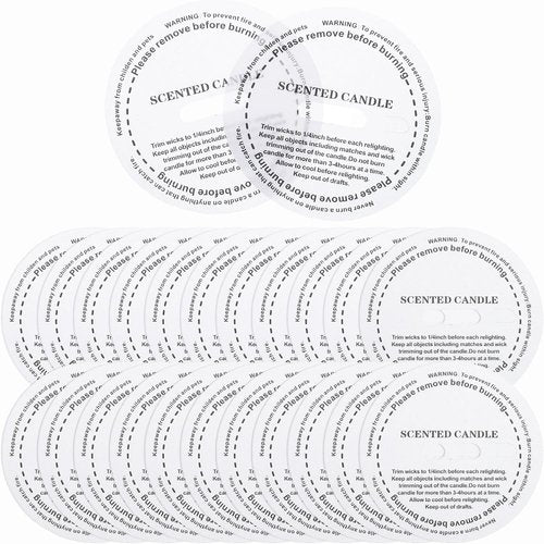 MECCANIXITY 60 Pcs Candle Dust Covers, 5cm/2" Round Printed Translucent Candles Drip Protectors Lid Accessories Letter Pattern for Craft Fragrance Making Jars Boxes Packaging