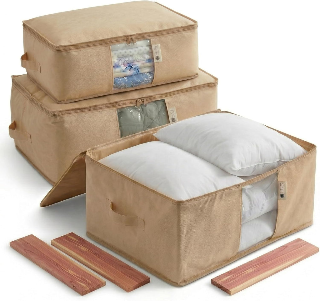 Cedar Storage Bag Organizer by [Brand Name] | Protects Bedding from Moths & Moisture | Set of 3 Beige Bags