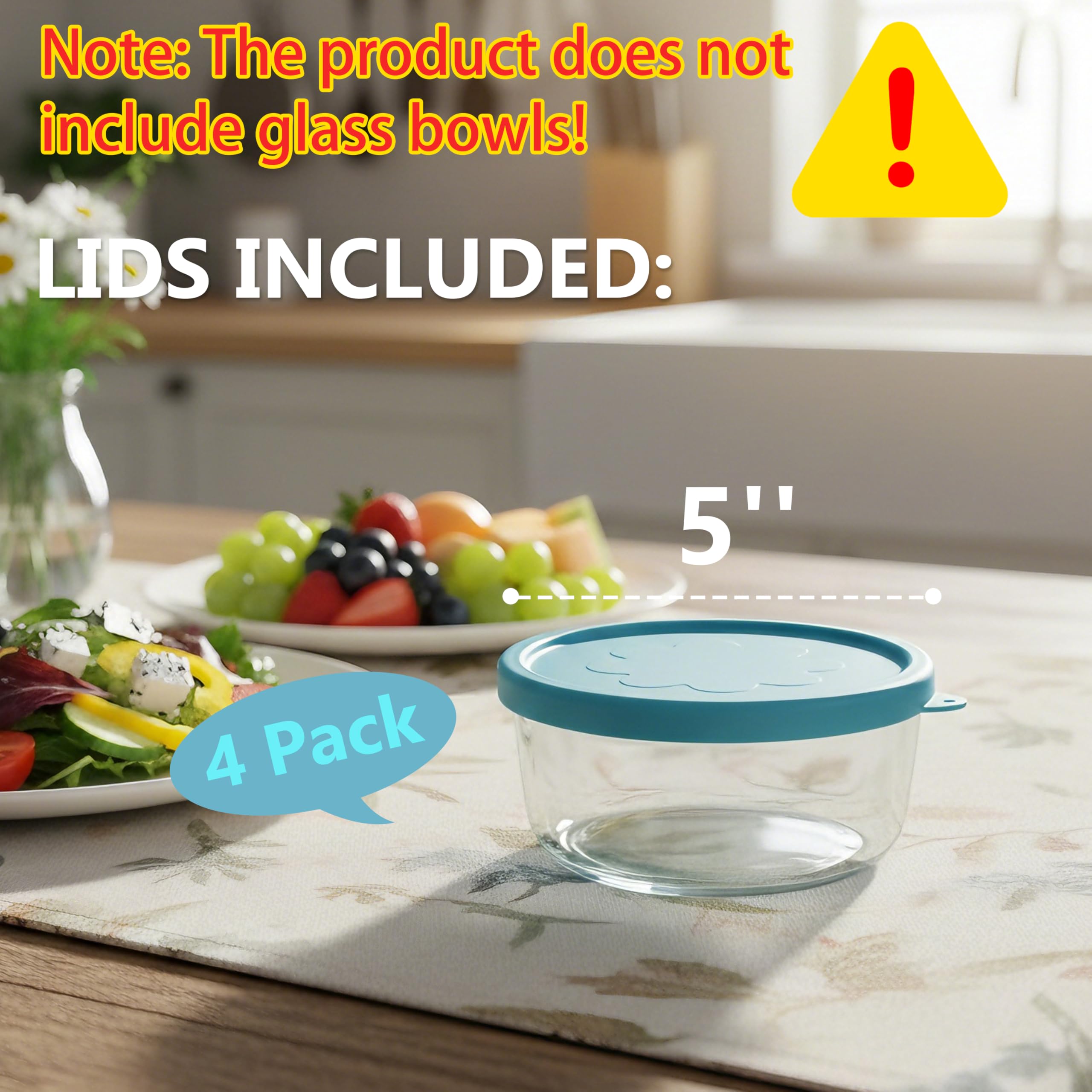 VIOTIIN 2 Cup Silicone Replacement Lids Storage Cover for Anchor Hocking Glass Bowls (Container not Included) 4 Pack Microwave, Dishwasher and Freezer Safe