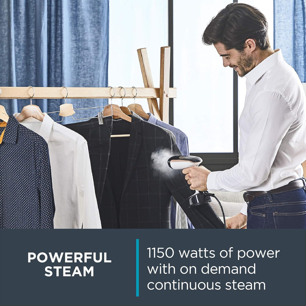 Rowenta Handheld Clothes Steamer - 15-Second Heat-Up, 4 Ounce Capacity, 1150 Watts | Portable Travel Essential, White