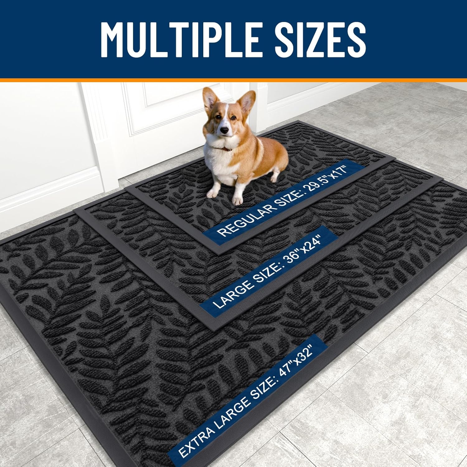 OLANLY Indoor Outdoor Door Mat - Waterproof All-Weather Doormat | Sturdy Natural Rubber, 29.5x17, Black