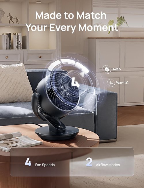 DREO 13-Inch Oscillating Table Fan - Ultra-Quiet 25dB with 120° Tilt & Remote Control | Powerful Airflow for Home & Office