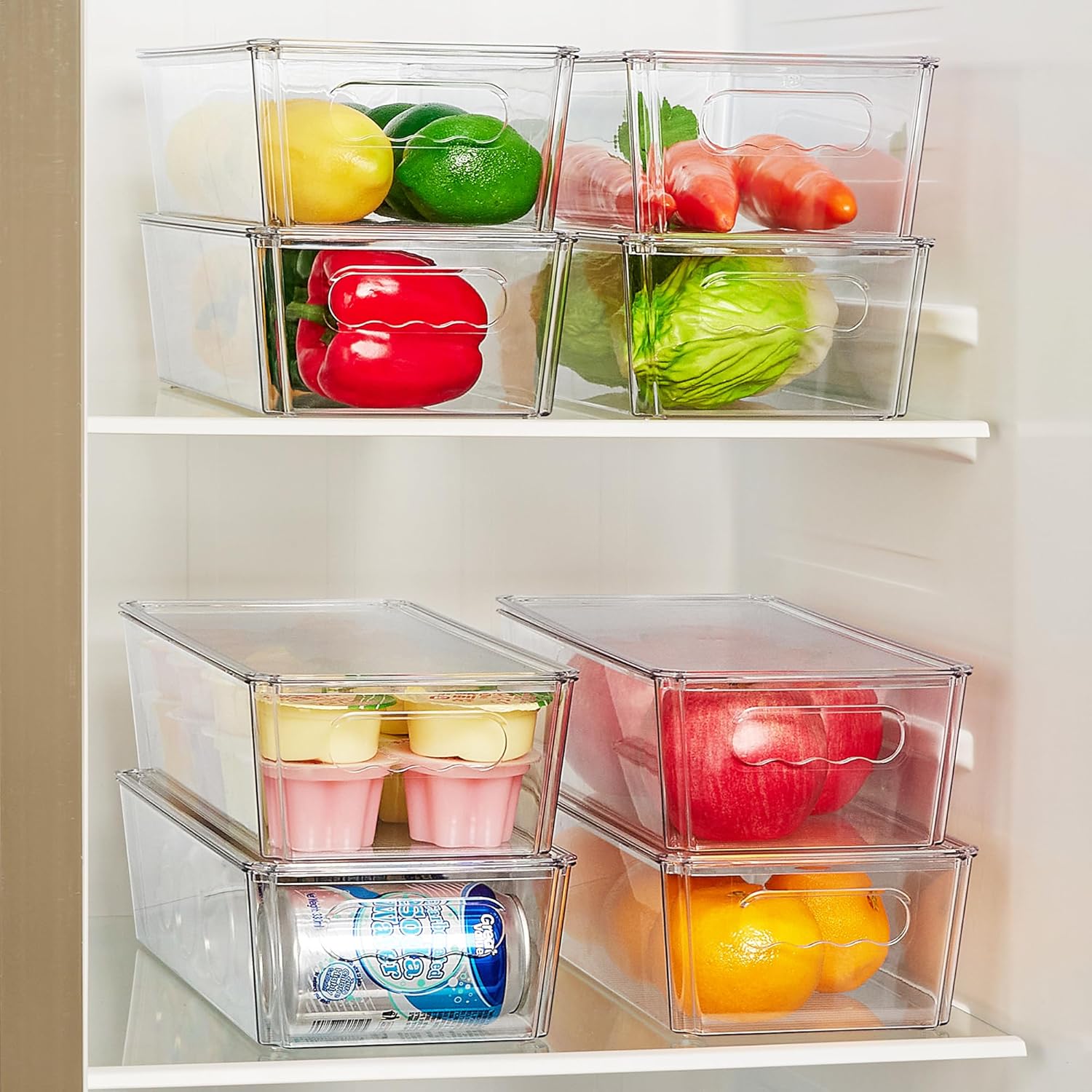 Vtopmart Clear Storage Bins - 12pcs Stackable Organizers with Lids for Kitchen & Pantry | Durable Plastic