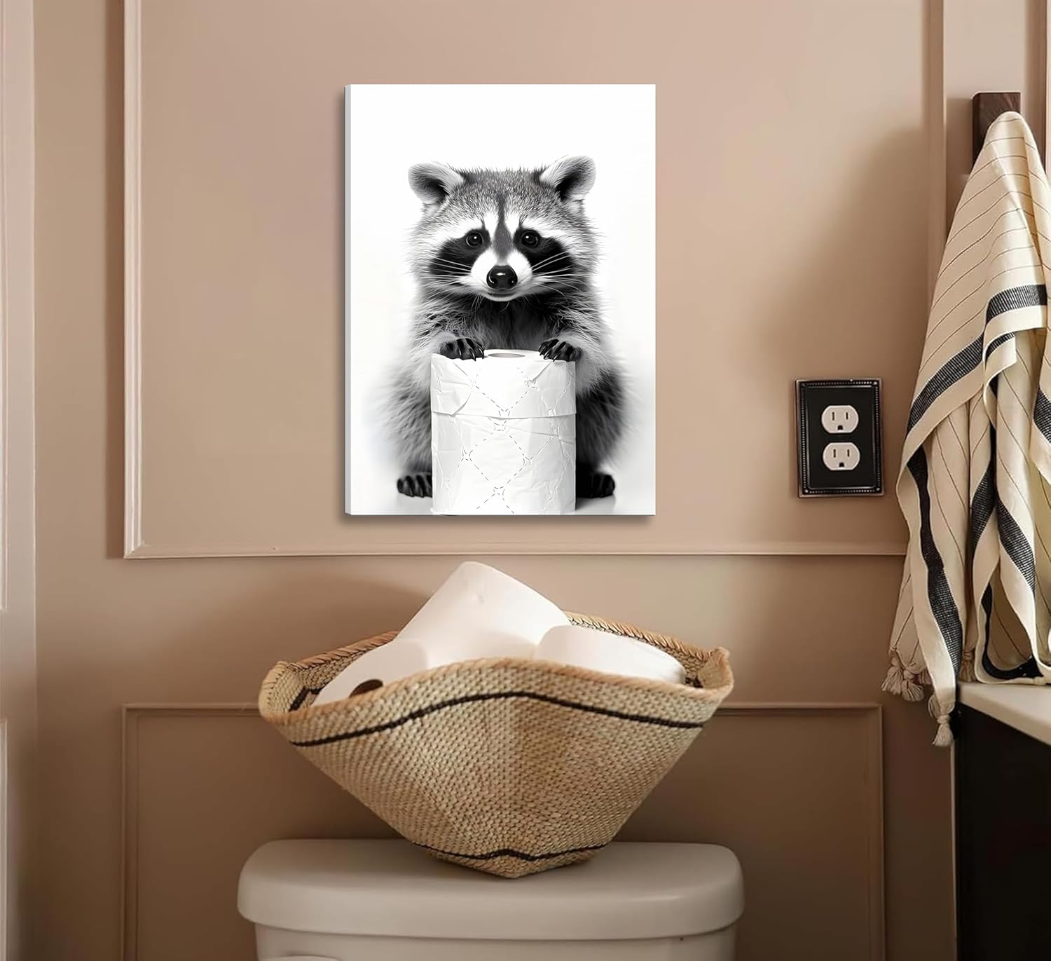 Regine Switzerland 3-Pc Black & White Animal Bathroom Wall Art - Cute Bear & Raccoon Prints