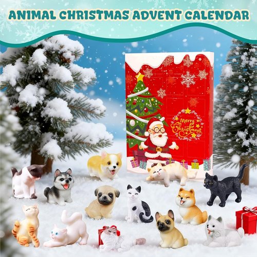 Bbiamsleep Christmas Advent Calendar - 24 Mini Cat & Dog Figurines for Festive Countdown Decor