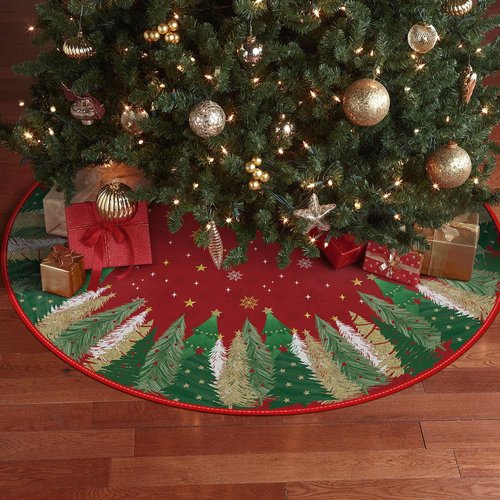 AVOIN colorlife Christmas Star Snowflake Red Christmas Tree Skirt 36 Inch, Fir Pine Spruce Winter Holiday Tree Mat Decoration
