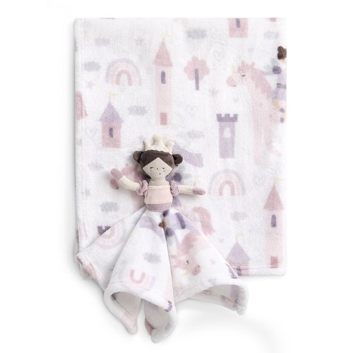 Evolur Princess Print 2 Piece Gift Set, Includes Blanket with Lovey, Warm and Cozy Baby Blanket, Machine Washable Nursery Bed Blanket, Soft and Charming Lovey