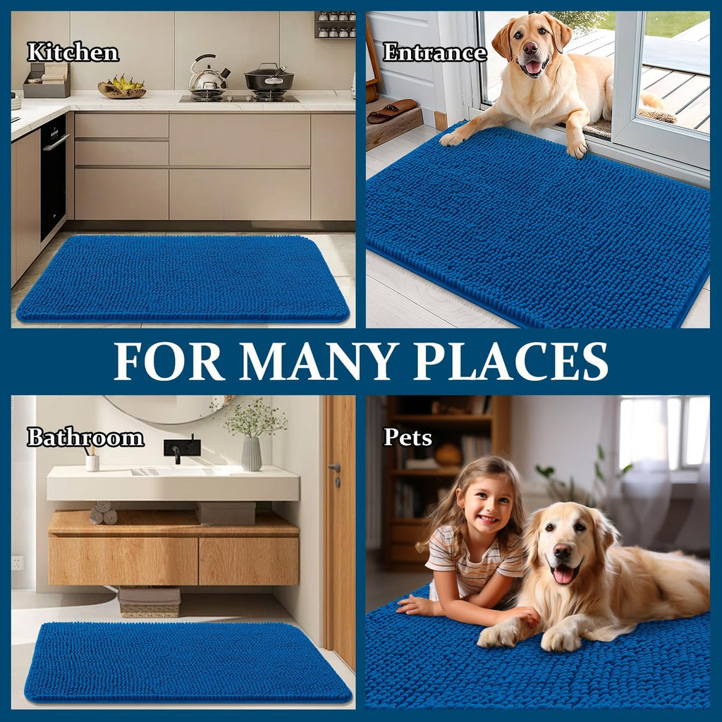 OLANLY Dog Door Mat - Absorbent Non-Slip Mud Mat for Indoor Use | 34x21 Deep Navy Blue