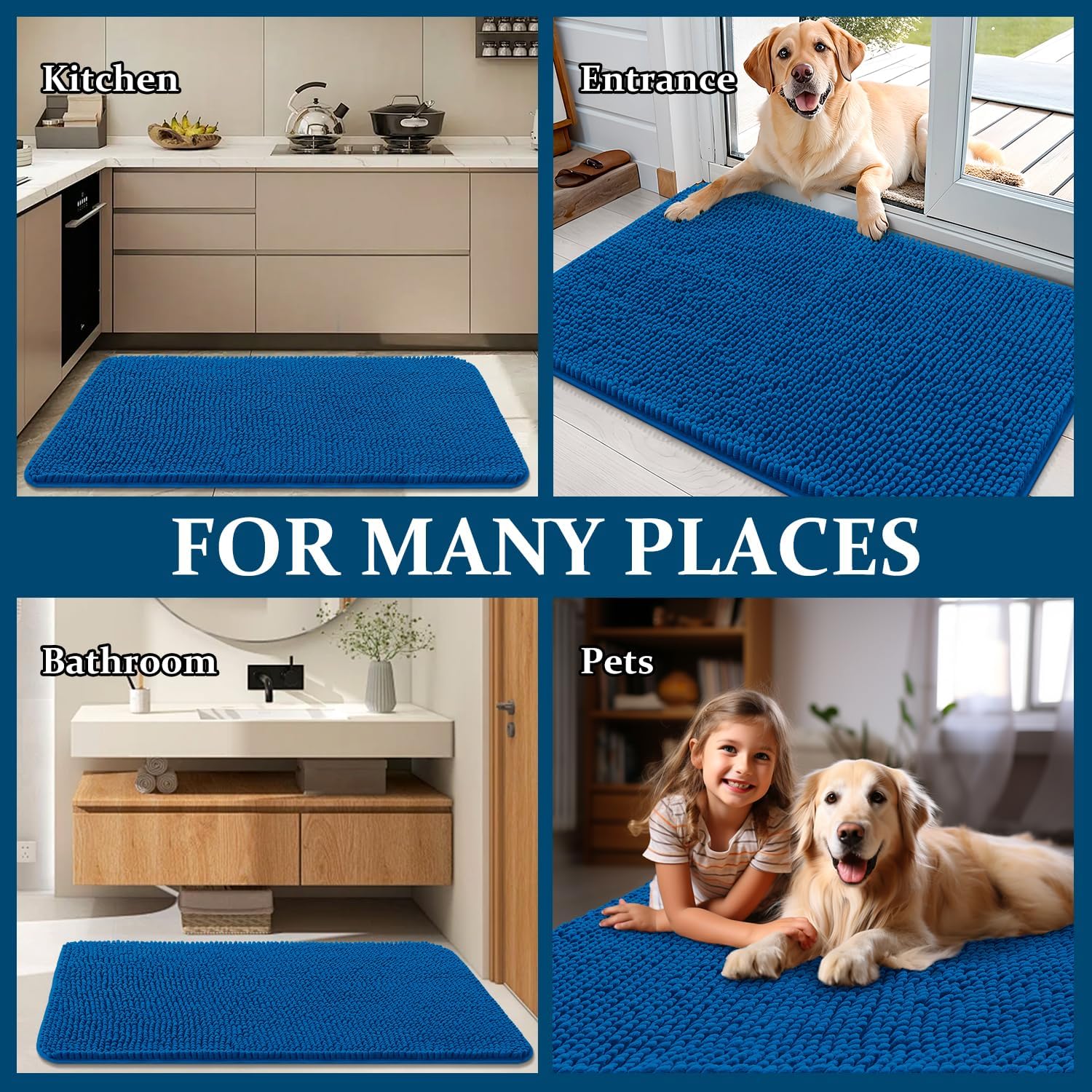 OLANLY Dog Door Mat - Absorbent Non-Slip Mud Mat for Indoor Use | 34x21 Deep Navy Blue