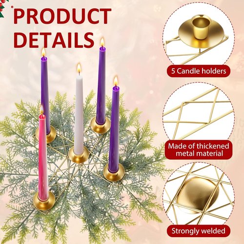 Jingmore Christmas Advent Candle Holder - Rustic Metal Wreath Ring for Pillar Candles | Thin Cross Design