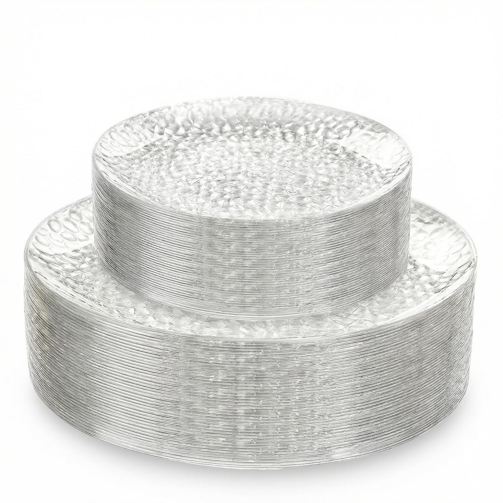 Rubtlamp 60Pcs Plastic Plates, Clear Disposable Plates, Hammered Heavy Duty Plastic Platos, Fancy Disposable Platos Include 30 Clear Dinner Plate, 30 Salad Plate For Bridal Spring