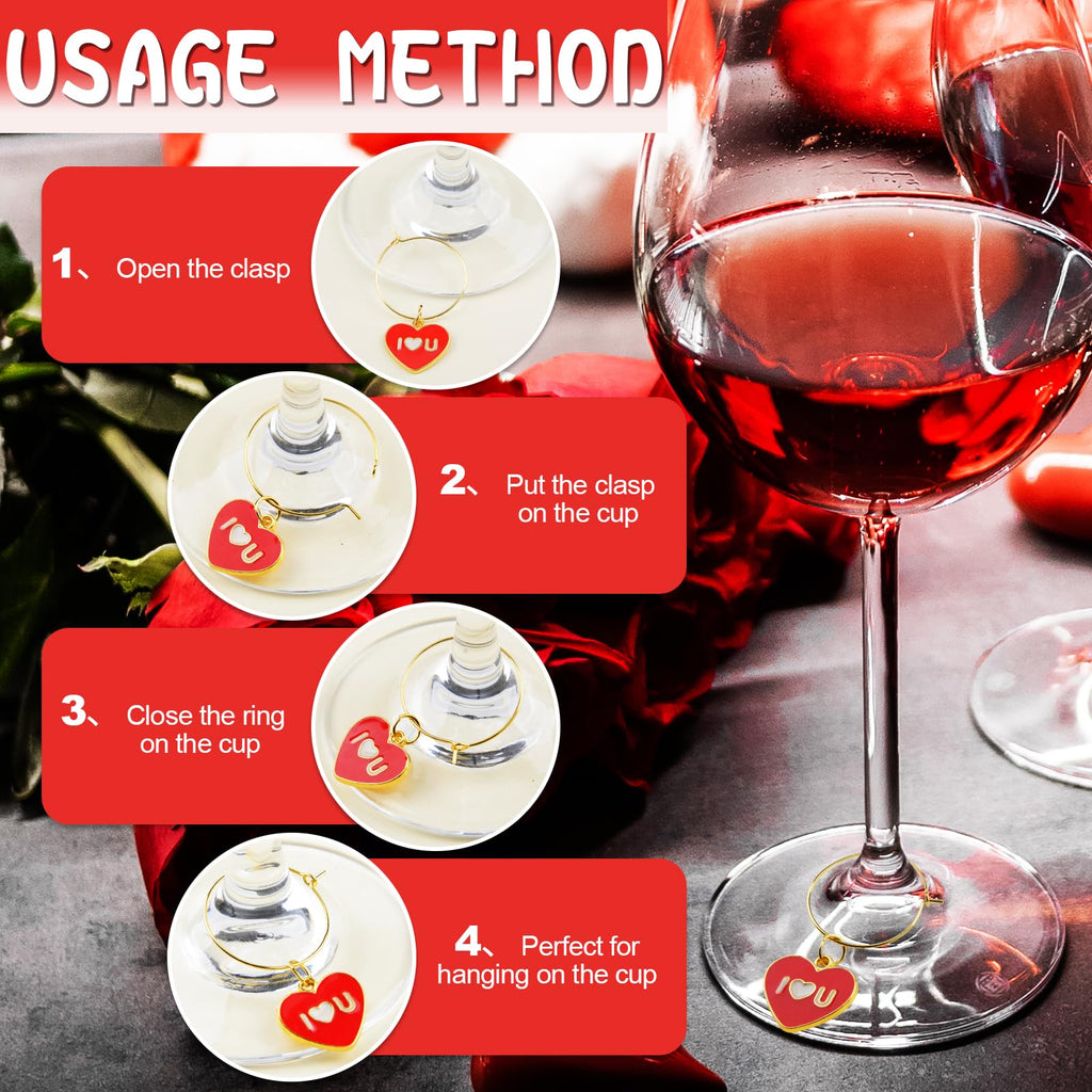 Qumenan 36 Pcs Valentines Wine Glass Charms Stem Glasses Markers for Cocktail Tasting Party Favors Decorations Supplies