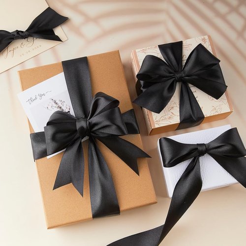 1-1/2 Inches 50 Yards Black Satin Ribbon, Solid Fabric Ribbon Roll for Flower Bouquets, Gift Wrapping, Wedding, Handmade Crafts