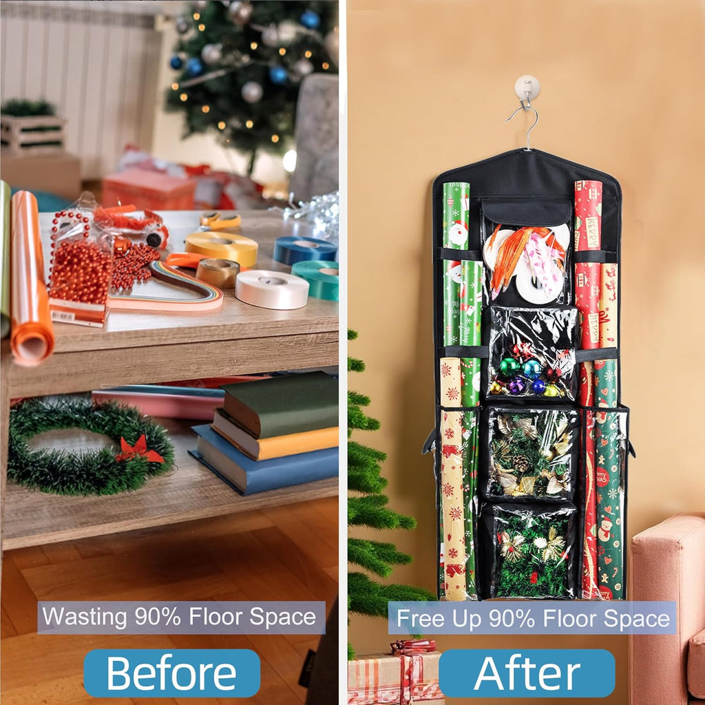 Skiennix Wrapping Paper Storage Organizer - Double-Sided Gift Wrap Holder with 360° Rotation | Ideal for Craft Supplies and Accessories