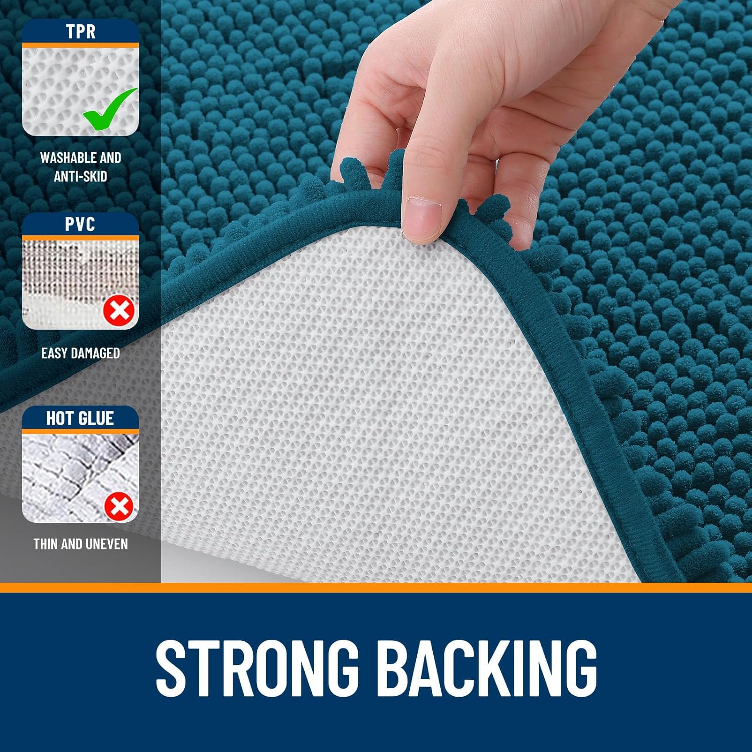 OLANLY Large Bathroom Rugs - Extra Soft Chenille Bath Mats | Quick-Dry, Machine Washable, 40x32, Peacock Blue