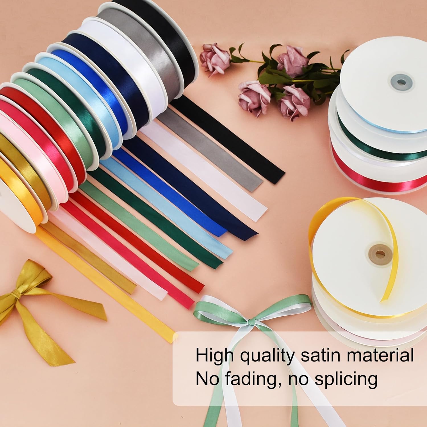 TONIFUL 7/8 Inch x 100yds White Satin Ribbon Thin Solid Frabic Ribbons for Gift Wrapping, DIY Crafts Bows, Invitations, Floral Bouquets, Christmas Wedding Party Valentine's Decor,Halloween