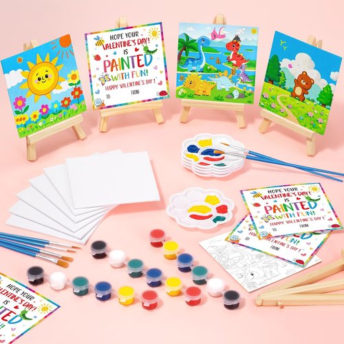 Asoulin 24 Set Mini Acrylic Paint Kit with Canvas, Wooden Easel, Brushes, Palette, Painting Kits for Kids Girls Boys, Art Set Gifts for Classroom Prizes Birthday Party Favors Easter Basket Stuffers