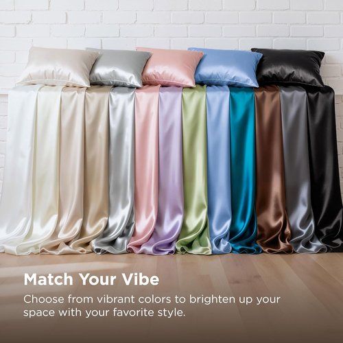 Bedsure Satin Sheets - 4-Piece Queen Size Silky Bedsheets with Deep Pocket & Elastic Straps | Silver Grey