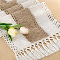 Socomi Boho Table Runner Summer Farmhouse Rustic Dining Kitchen Centerpiece Decor Small Macrame Woven Cotton Linen Coffee Table Runner for Dresser Scarf Home Decor 12x72 inch