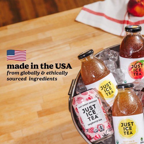 Just Ice Tea, Raspberry Flavored Black Iced Tea, 24-Pack (12oz Cans), USDA Certified Organic, Low Calorie, No Artificial Sweeteners, Fair Trade, Made in USA.