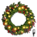 Brightown 24 Inch Pre-Lit Artificial Christmas Wreaths for Front Door,Christmas Decorations Indoor with Pine Cones & Berry Clusters, Christmas Wreath with 50 Lights for Fireplace Wall Window, Plug-in