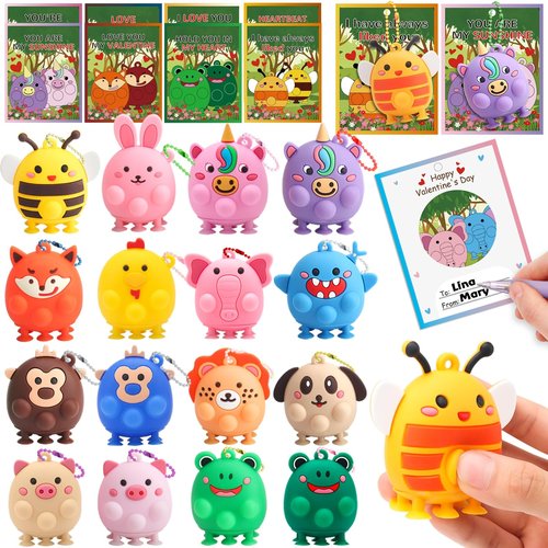 CHILDGO 24 Pack Valentines Pop Toys Gifts for Kids-Valentines Cards with 3D Animal Pop Toys,Bulk Fidget Toys,Classroom Exchange Gifts & Prize Rewards,Suction Party Favors for Toddlers Boys Girls