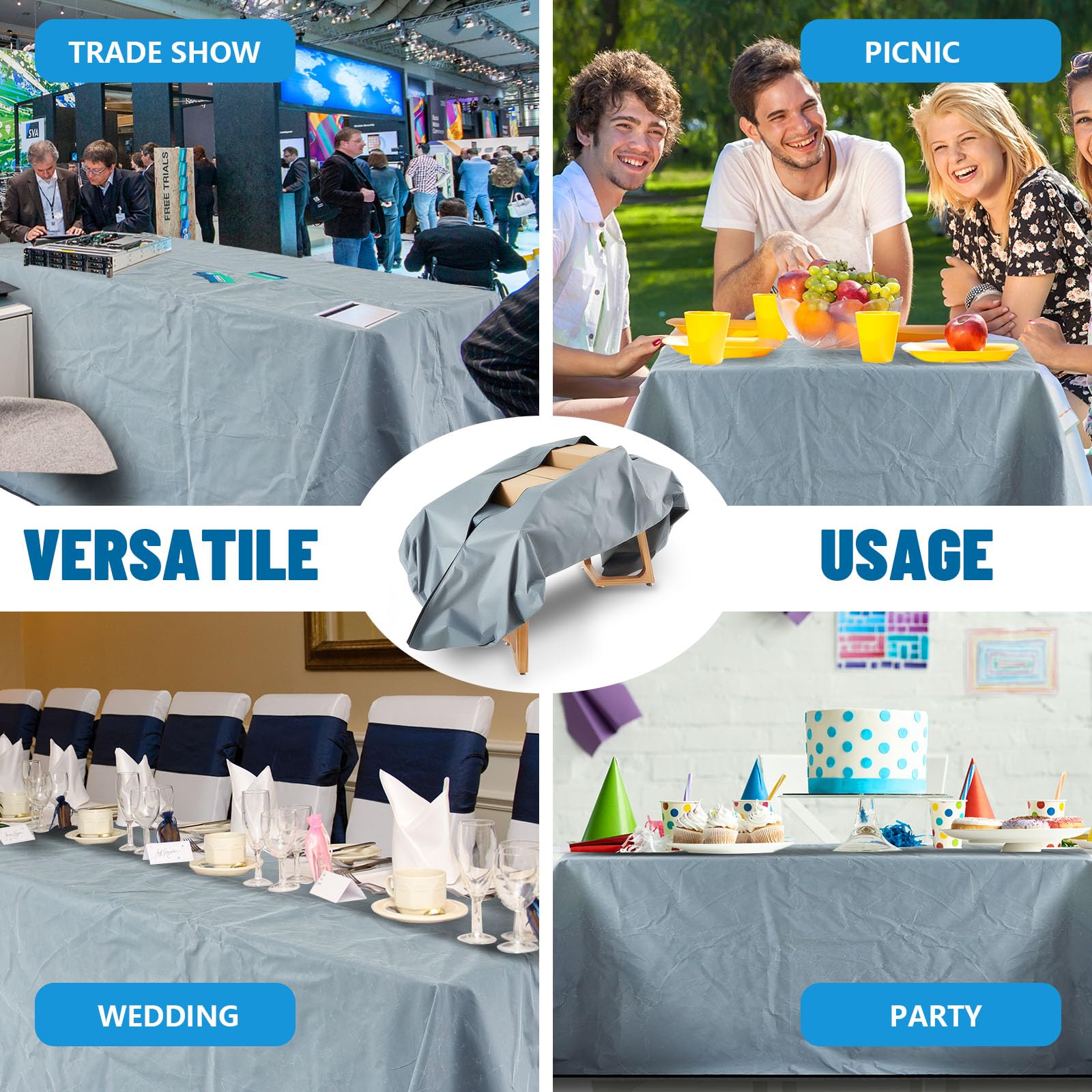 Wowangce 126" x 88" Trade Show Zip Up Table Cover 600D Oxford Waterproof Trade Show Table Cover Lockable Display Case Body Bag Showcases Tablecloth with Zipper Padlock for 8 ft Vendor Outdoor Wedding