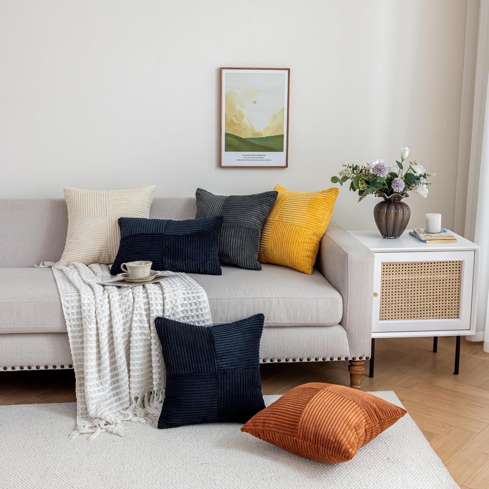 FONSHALE Fall Pillow Covers 20x20 Set of 2 Corduroy Dark Rust Pillow Covers Boho Decorative Spliced Cushion Covers Farmhouse Modern Home Fall Decor for Sofa Living Room Couch Bed