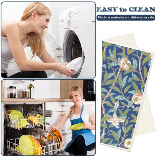 8Pcs Blue Floral Swedish Dishcloths Cotton Kitchen Towel Vintage Flower Absorbent Dish Towel for Home Kitchen Housewarming Cleaning, 7 x 8 Inch