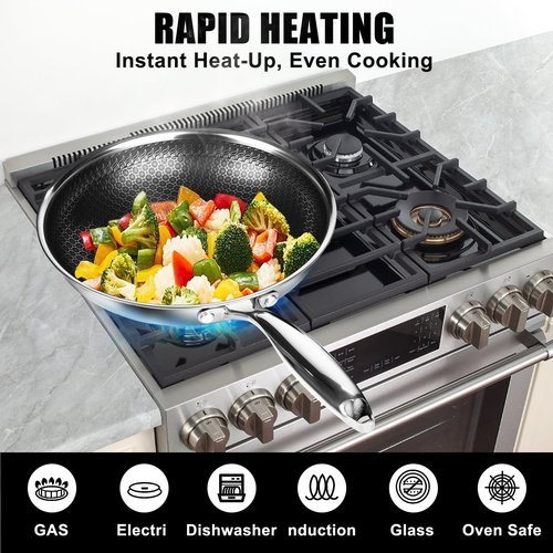 USELUCK 10 Inch Nonstick Frying Pan, Stainless Steel Skillet with Honeycomb Surface, Induction Compatible, Oven & Dishwasher Safe, PFAS-Free Cookware