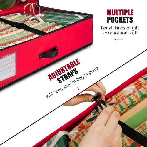 Juegoal Christmas Storage Organizer - 40.5 Inch Gift Wrapping Paper Storage Box with Interior Pockets | Tear-Proof Fabric, 2024 Upgrade