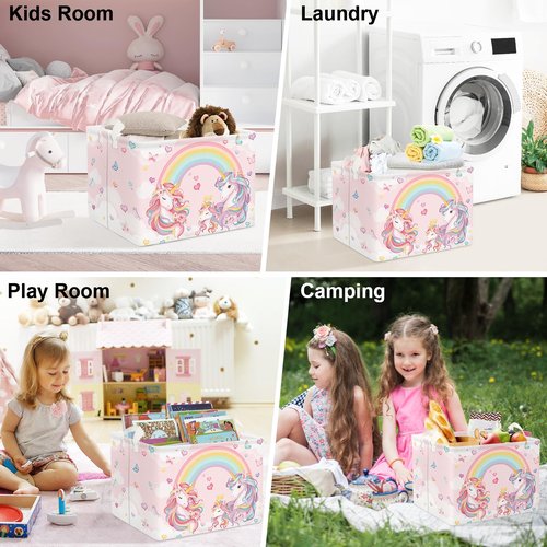 Clastyle 36L Pink Unicorn Rainbow Girls Storage Basket Collapsible Rectangle Clothes ToyBook Shelf Basket for Kid Room Nursery