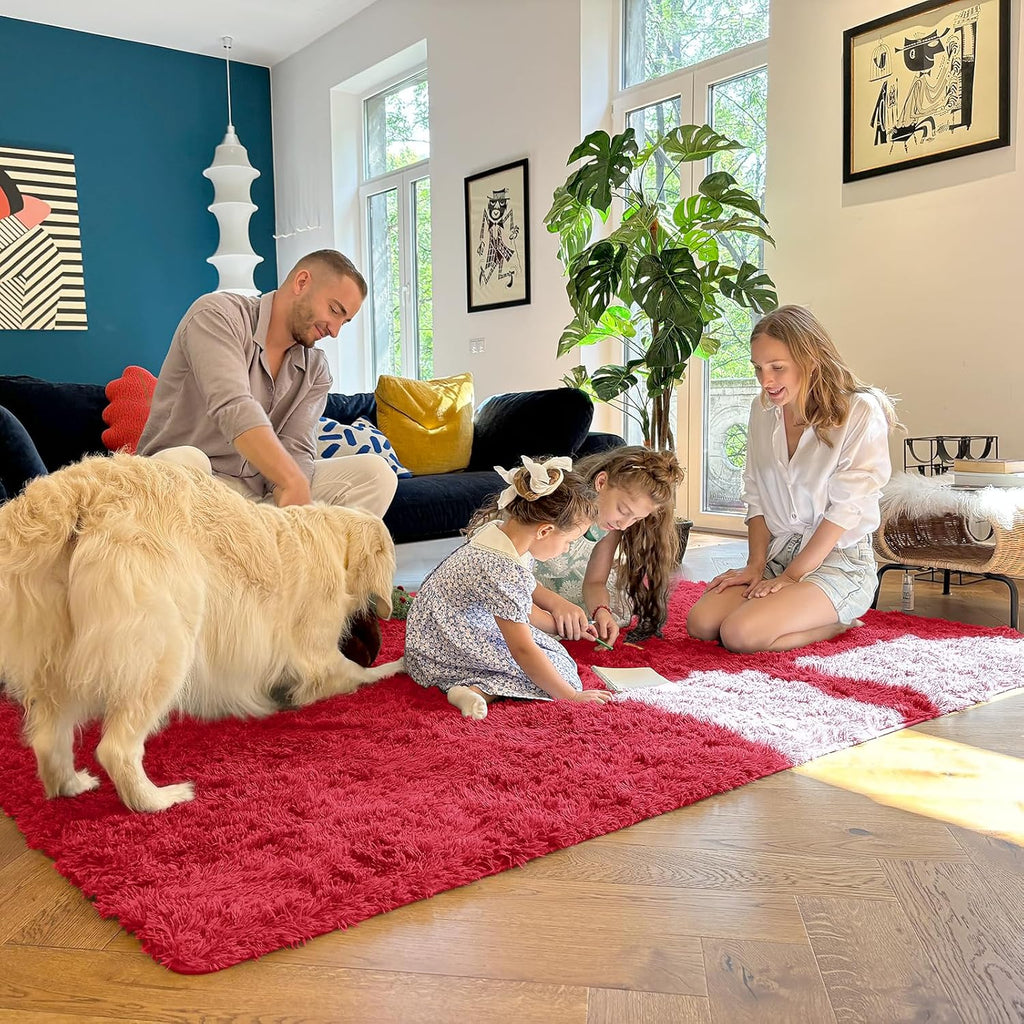 OLANLY 3x5 Soft Fluffy Shaggy Bedside Rug - Machine Washable Indoor Carpet for Kids & Nursery | Red