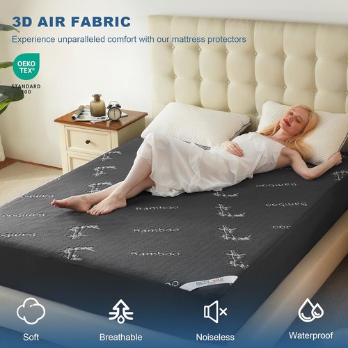 BEDLORE Twin Size Waterproof Mattress Protector - Soft Bamboo Viscose Fitted Cover | Breathable & Noiseless, Machine Washable (Gray)